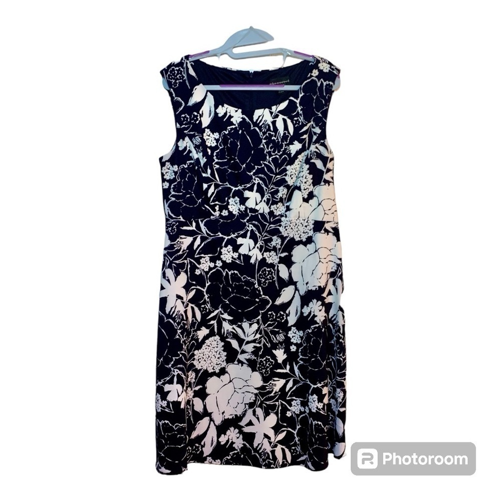 🌸 connected apparel Black & White Floral Dress, Size 14 💐